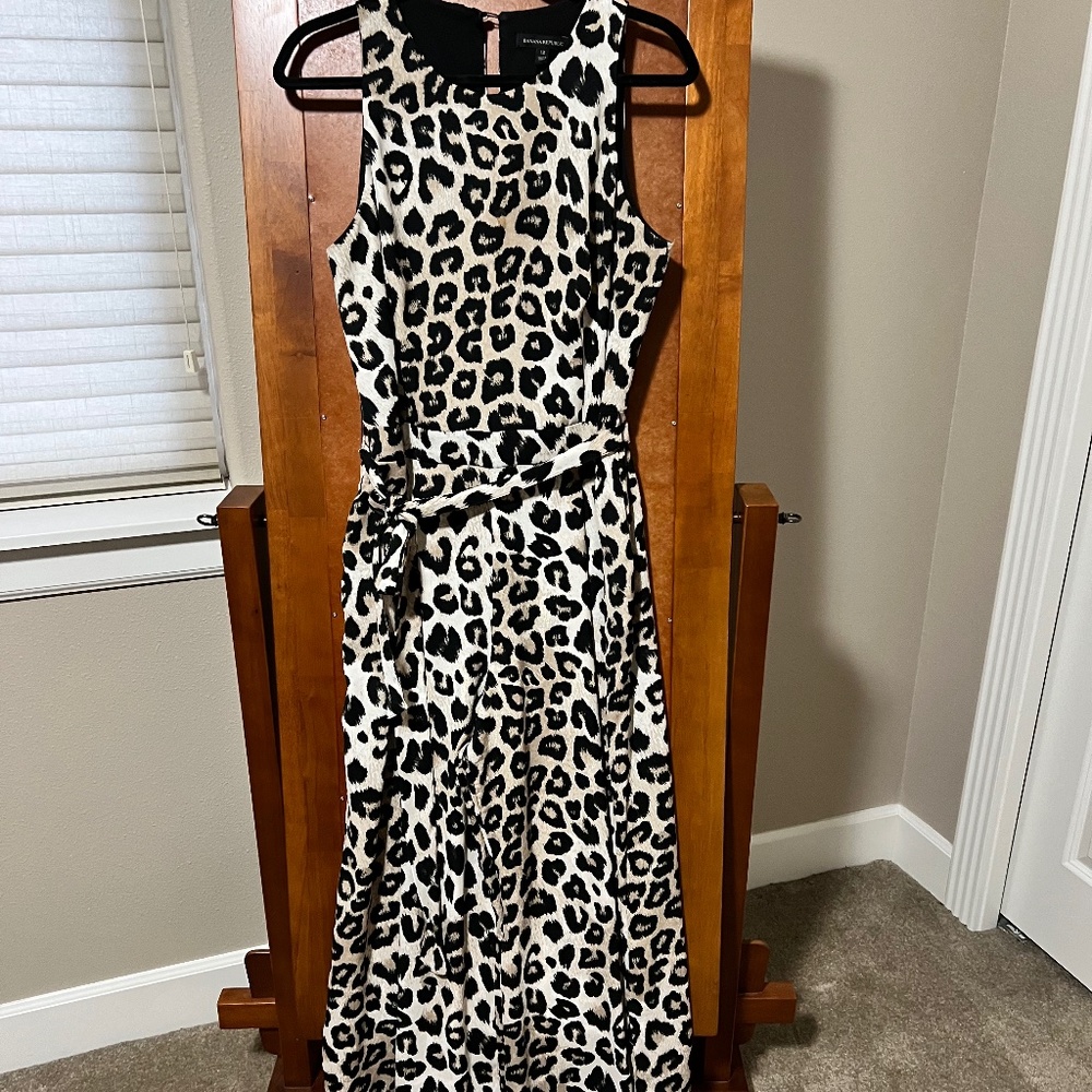 Banana Republic Black and Cream Leopard Print Jumpsuit